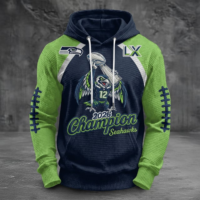 Premium NFL x SEA 2026 Super Bowl 3D WAFFLE HOODIE V99 LIMITED EDITIONS NDT NHM 090226