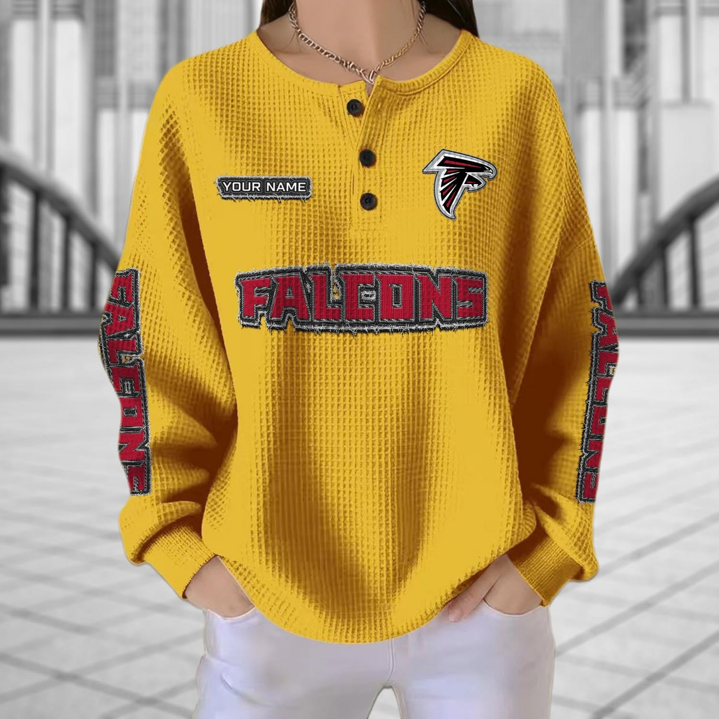ATL x NFL Personalized Waffle Knit Henley Sweatshirt 2005 DatND DVT