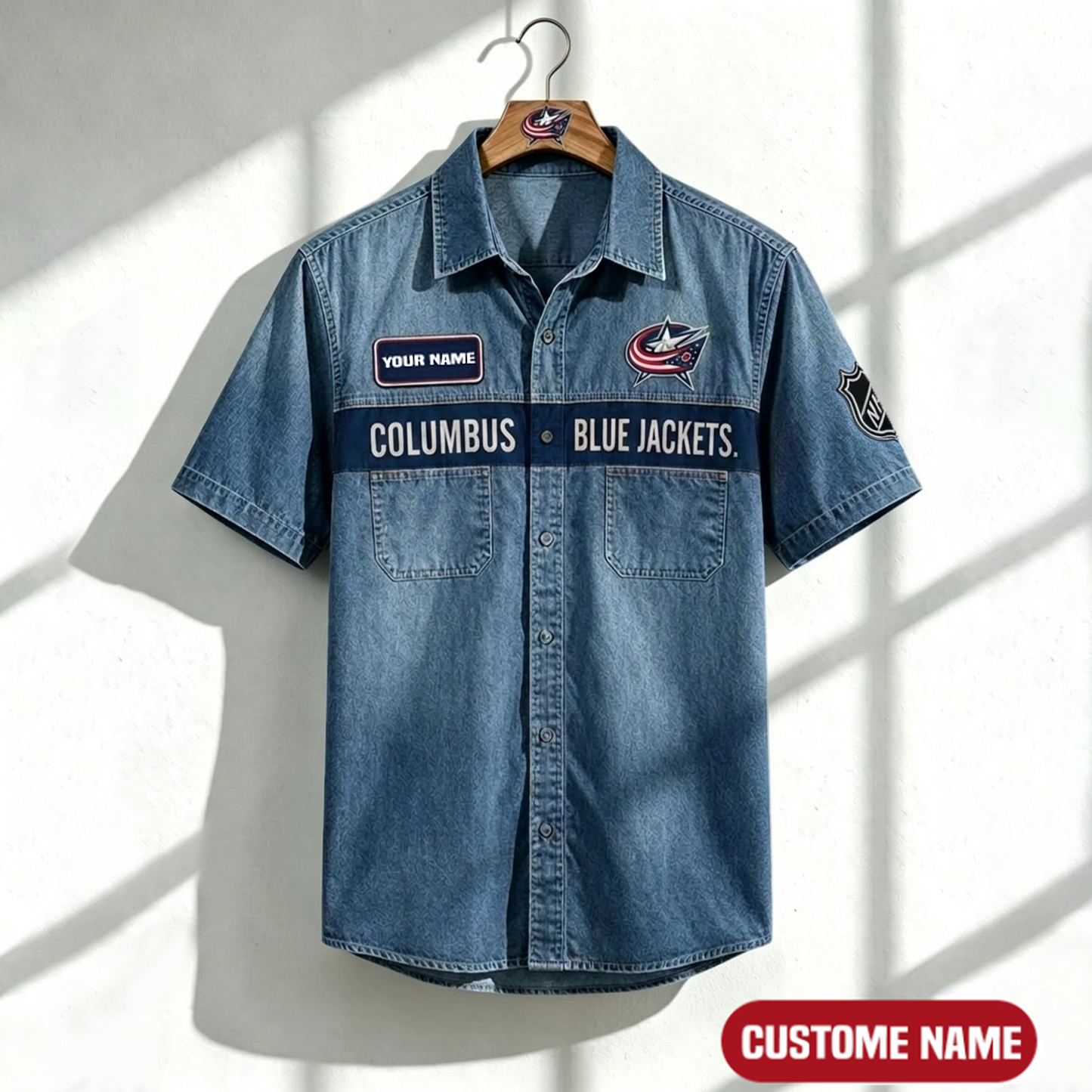 CBJ x NHL Print Denim Short-Sleeve Work Shirt 180526 DatND LBN