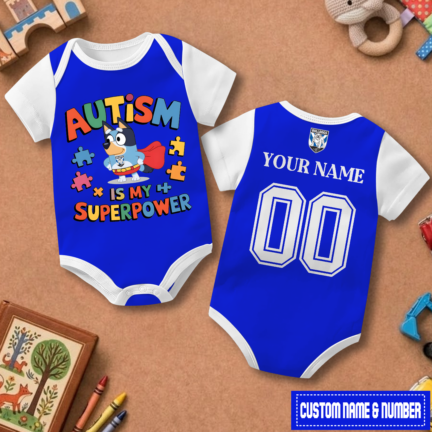 CBY x NRL Custom Name & Number Baby Romper DATND TANTD