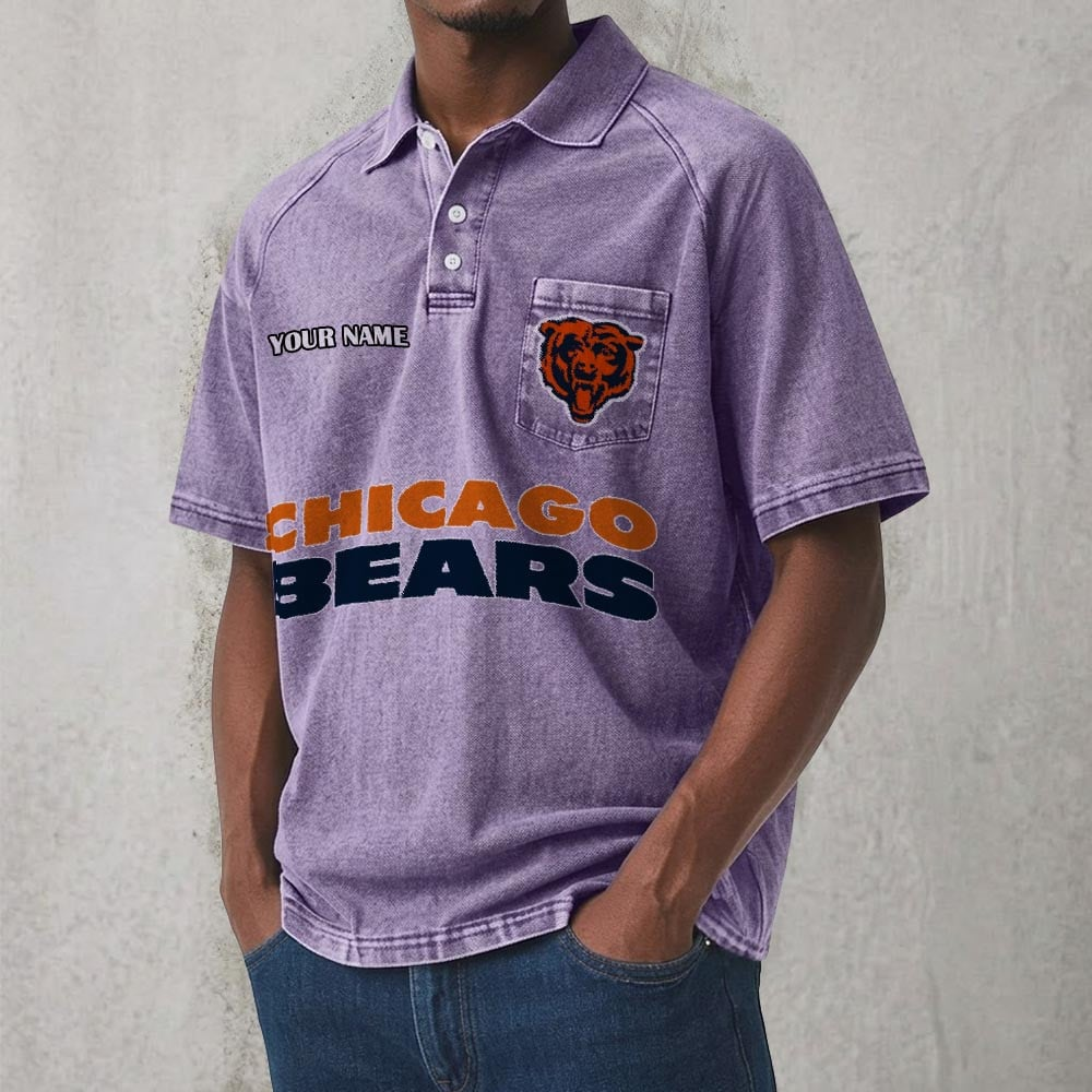 CHI x NFL Men's Distressed Turn-Down Collar Polo DATND TANTD 250526