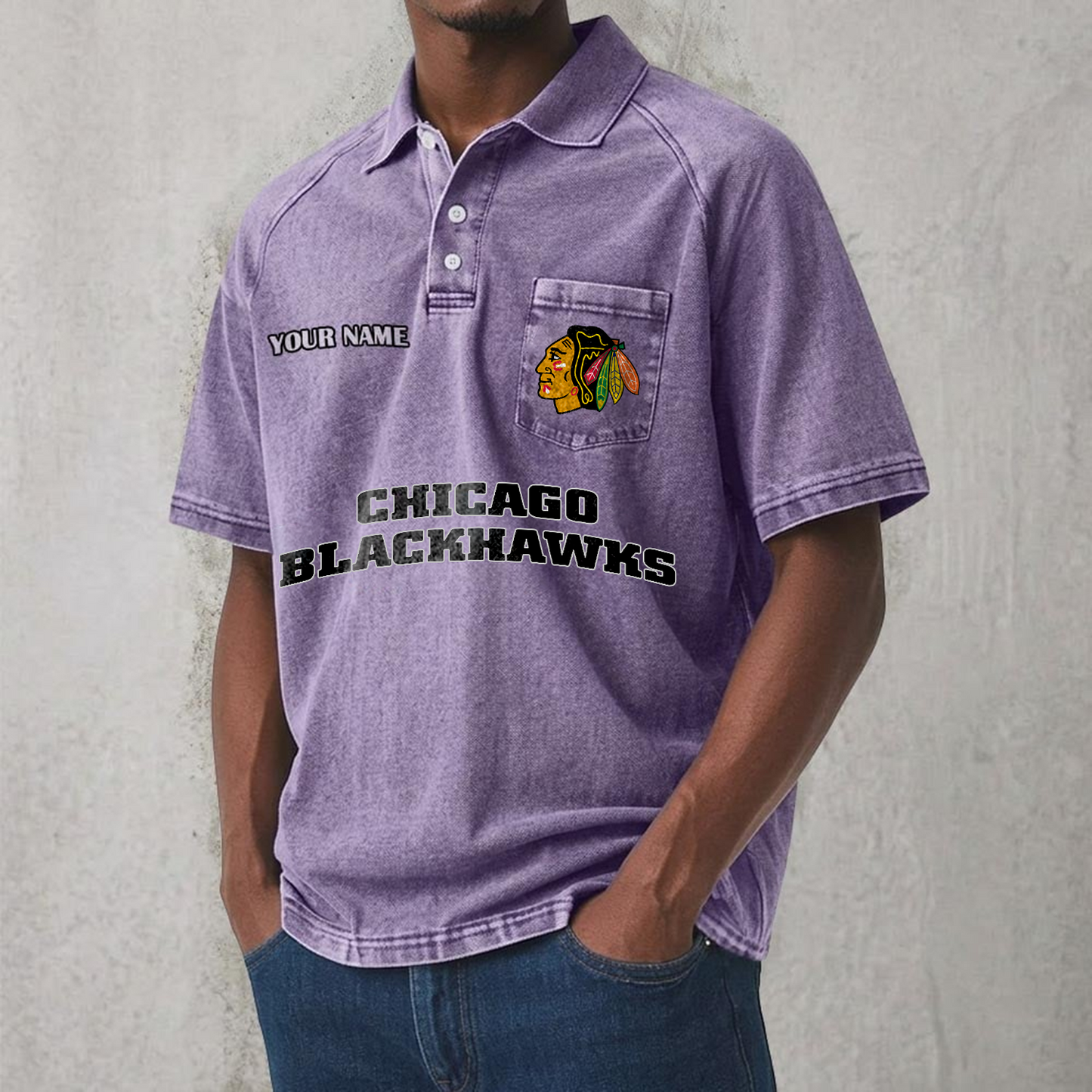 CHI x NHL Men's Distressed Turn-Down Collar Polo DATND TANTD 250526