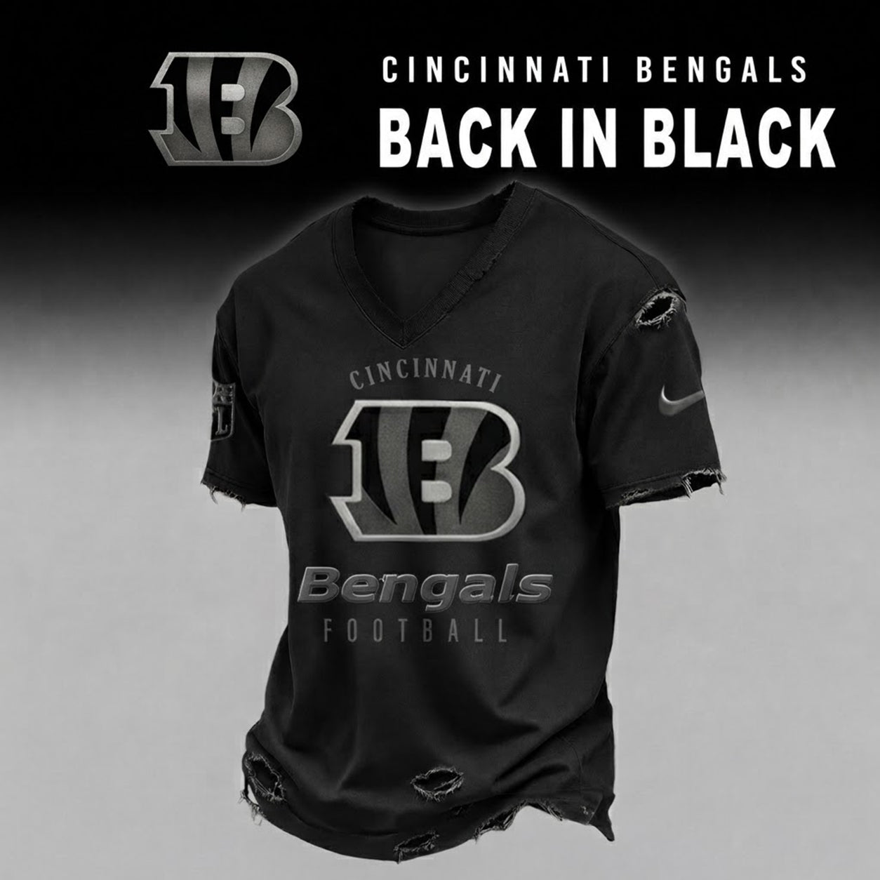 CIN x NFL Back In Black V-neck Shirt 290626