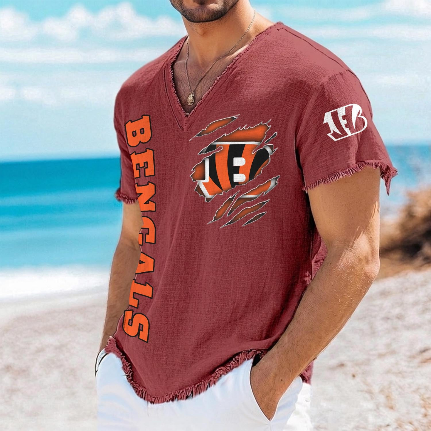 CIN x NFL V-Neck Linen Beach Shirt 1905 DatND DVT