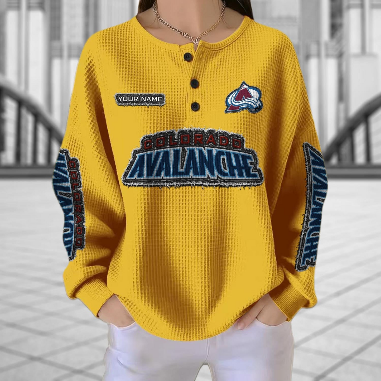 COL x NHL Personalized Waffle Knit Henley Sweatshirt 2005 DatND DVT