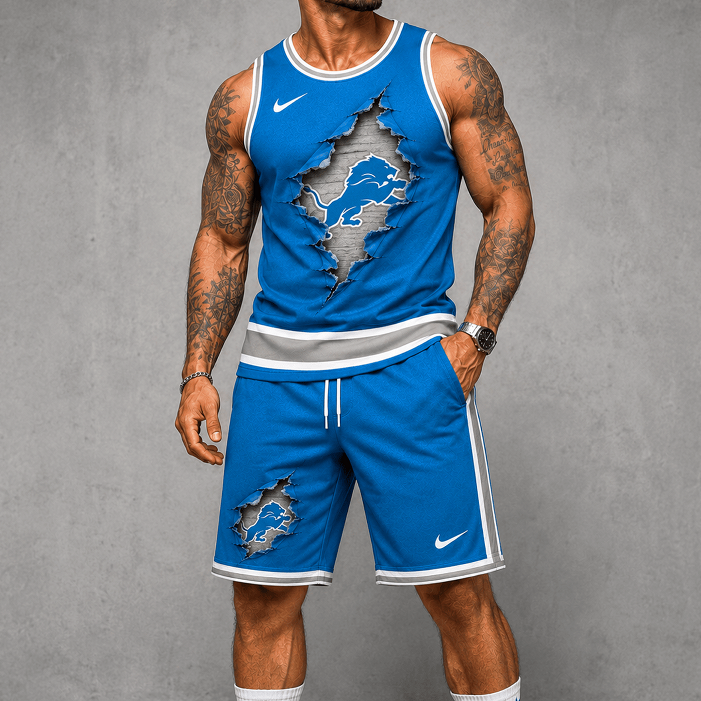 DET Premium NFL Game Day Football Fan Tank Top and Shorts Set 1706