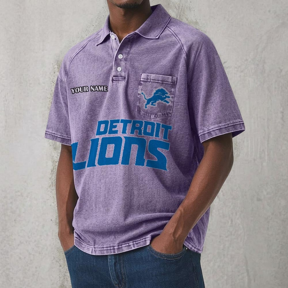 DET x NFL Men's Distressed Turn-Down Collar Polo DATND TANTD 250526