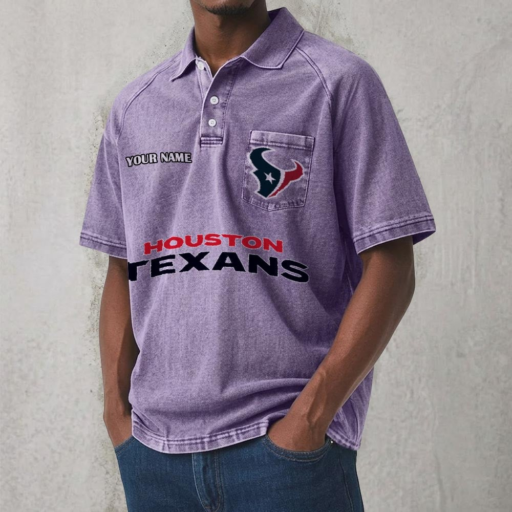 HOU x NFL Men's Distressed Turn-Down Collar Polo DATND TANTD 250526