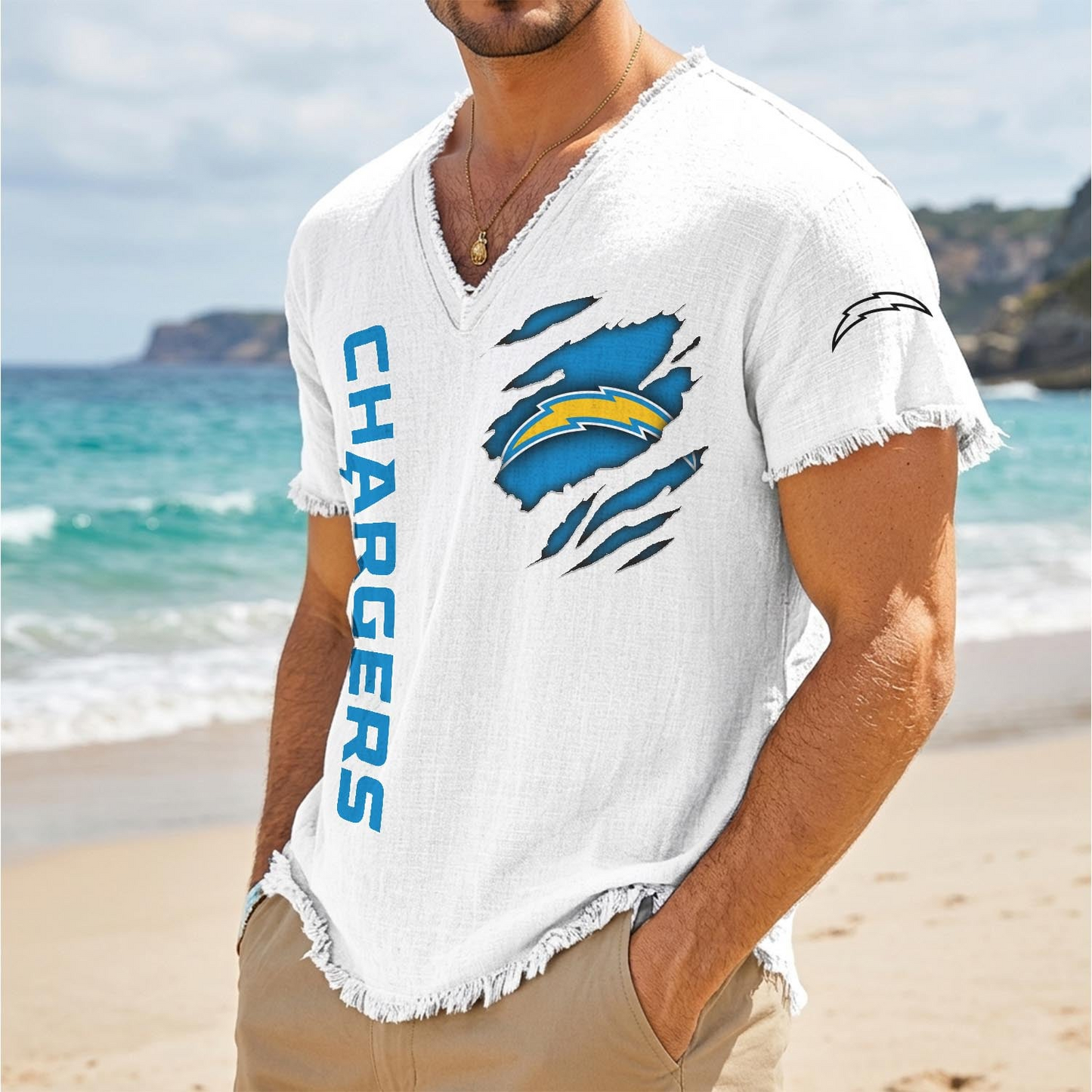 LAC x NFL V-Neck Linen Beach Shirt 1905 DatND DVT