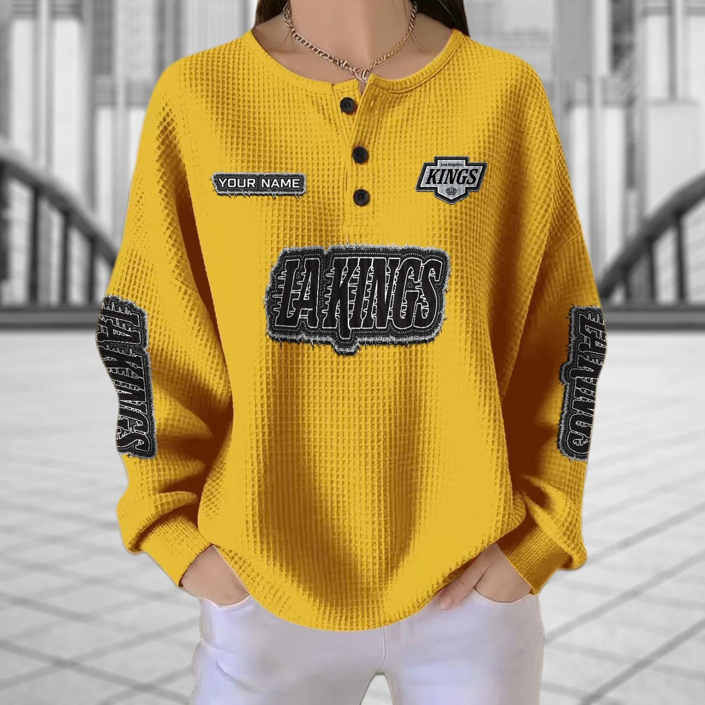 LAK x NHL Personalized Waffle Knit Henley Sweatshirt 2005 DatND DVT