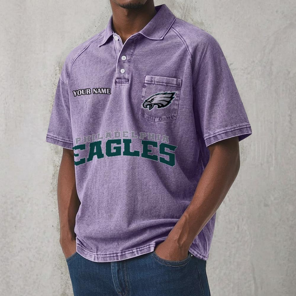 PHI x NFL Men's Distressed Turn-Down Collar Polo DATND TANTD 250526