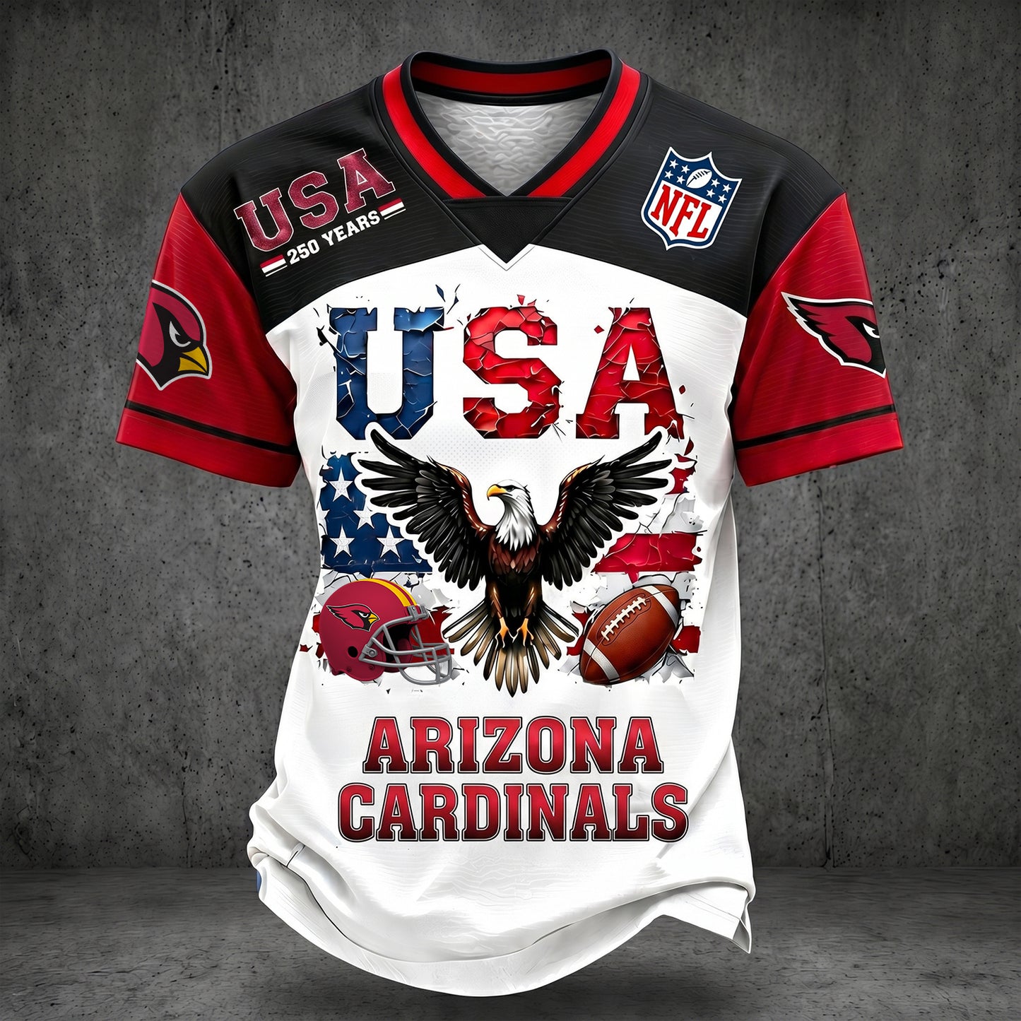PREMIUM NFL X ARI LUXURY V-Neck 250 Years Of T- Shirt 160626