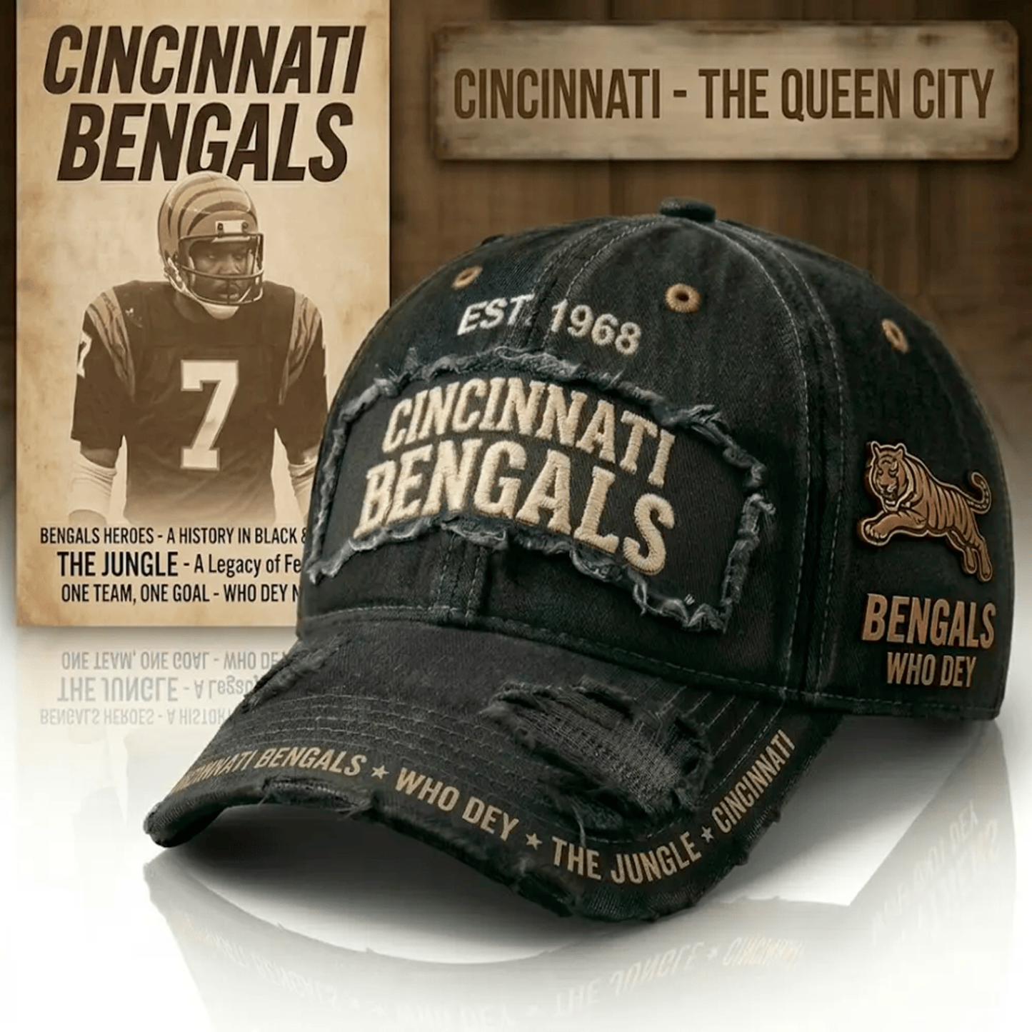 PREMIUM NFL X CIN Denim Washed Custom Name HAT NDT NHM 050526