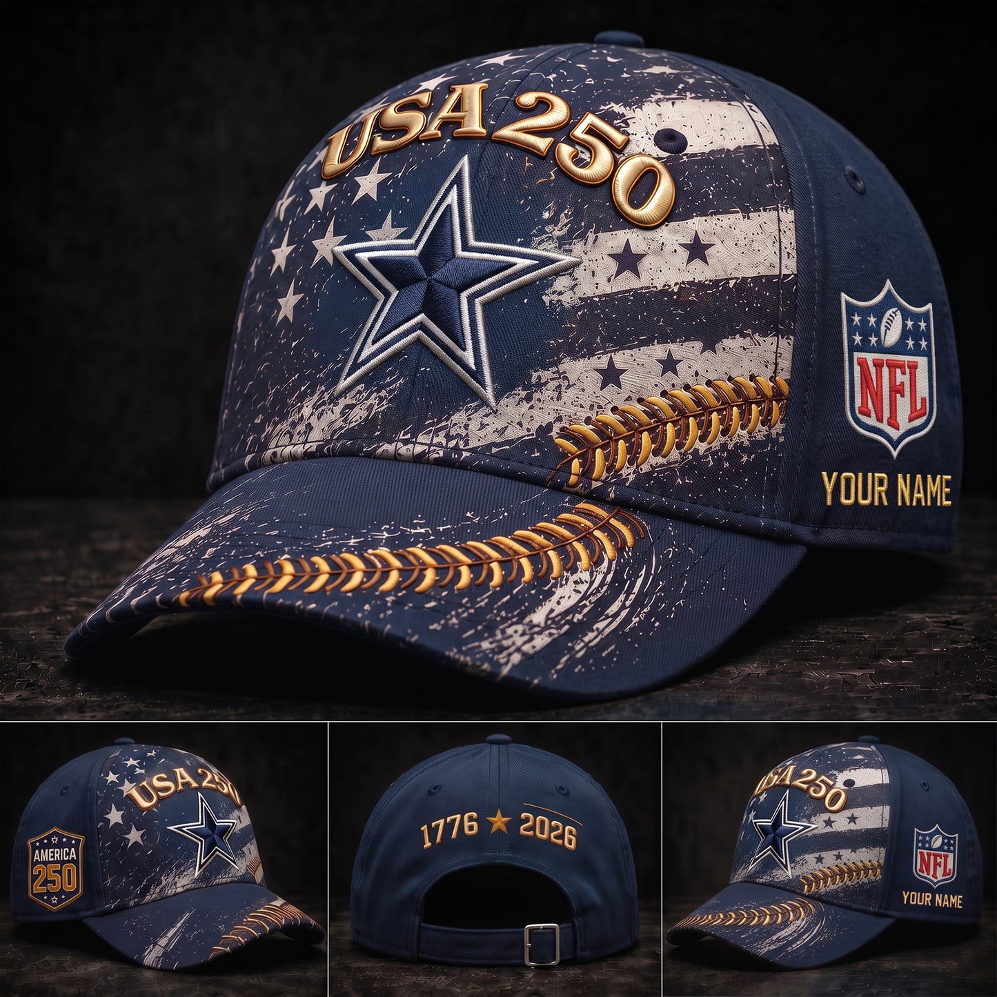 PREMIUM NFL X DAL GAMEDAY EXCLUSIVE PERSONALIZED 250 YEAR ANNIVERSARY CAP 010726