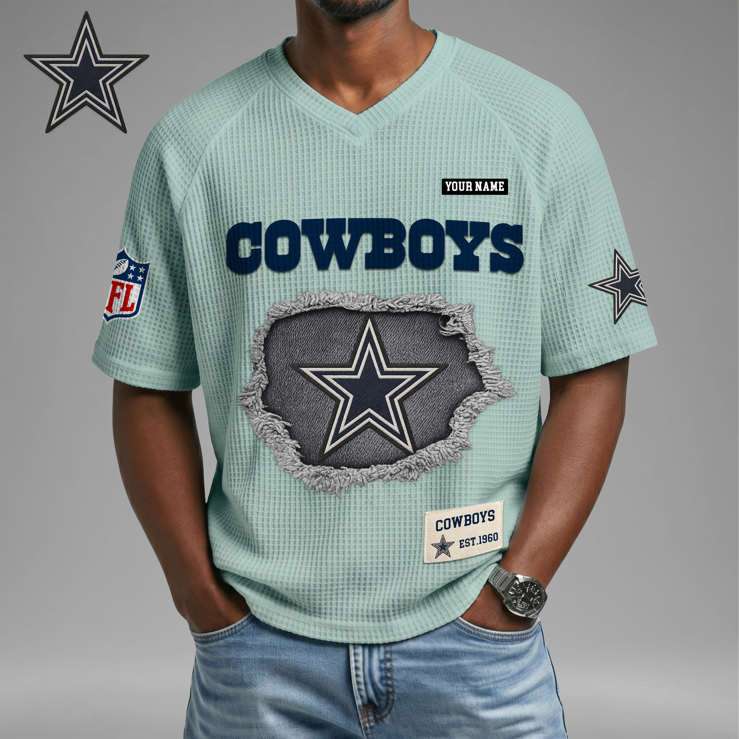 PREMIUM NFL X DC Game Day Waffle V-neck T-shirt 110626
