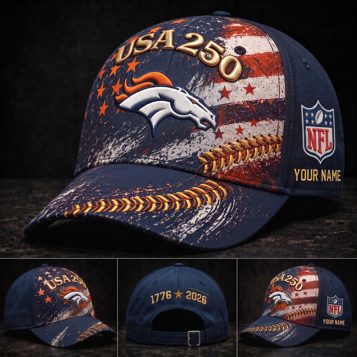 PREMIUM NFL X DEN GAMEDAY EXCLUSIVE PERSONALIZED 250 YEAR ANNIVERSARY CAP 010726