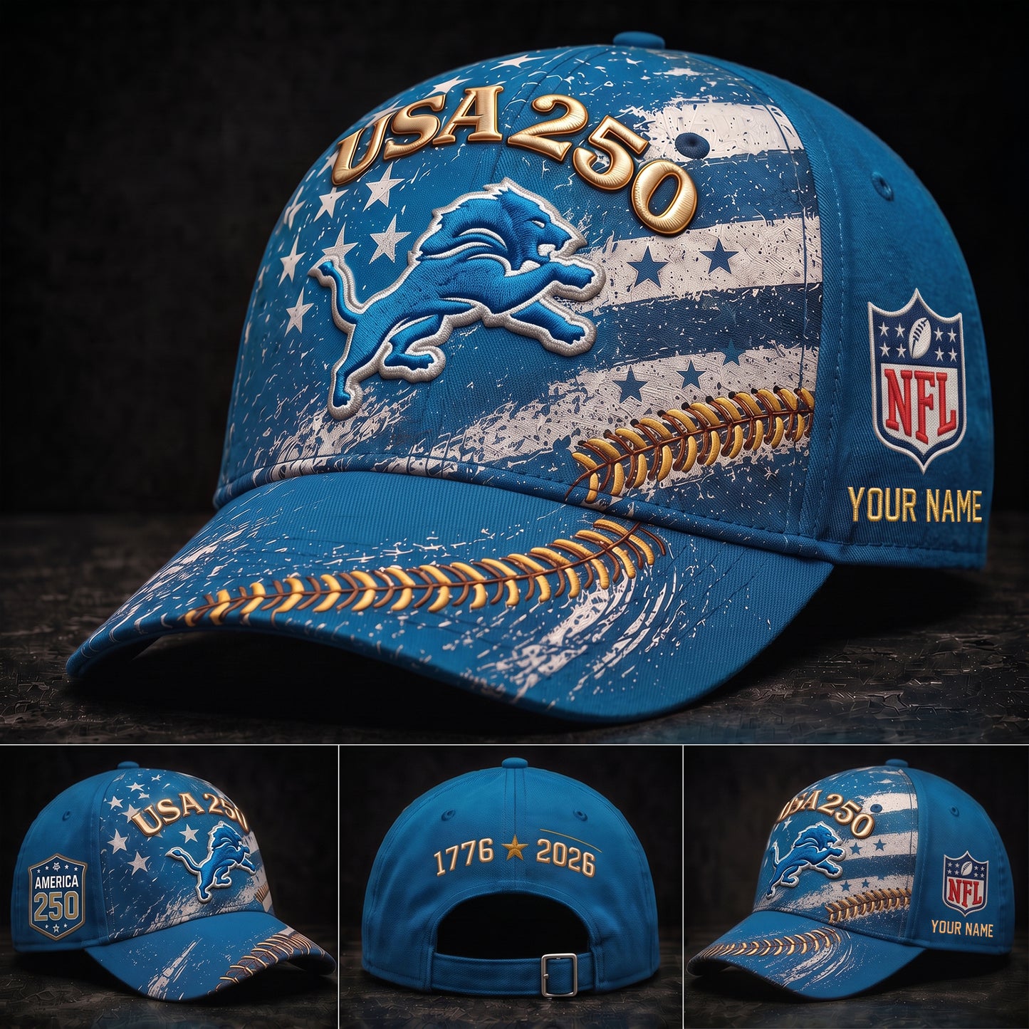 PREMIUM NFL X DET GAMEDAY EXCLUSIVE PERSONALIZED 250 YEAR ANNIVERSARY CAP 010726