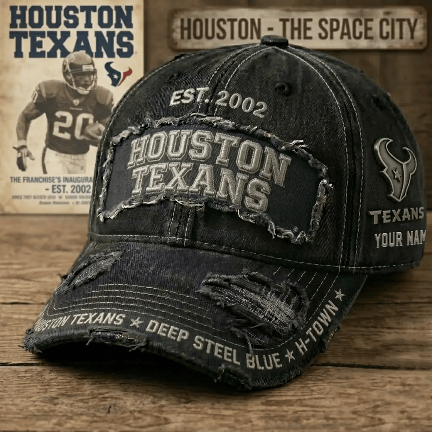 PREMIUM NFL X HOU Denim Washed Custom Name HAT NDT NHM 050526