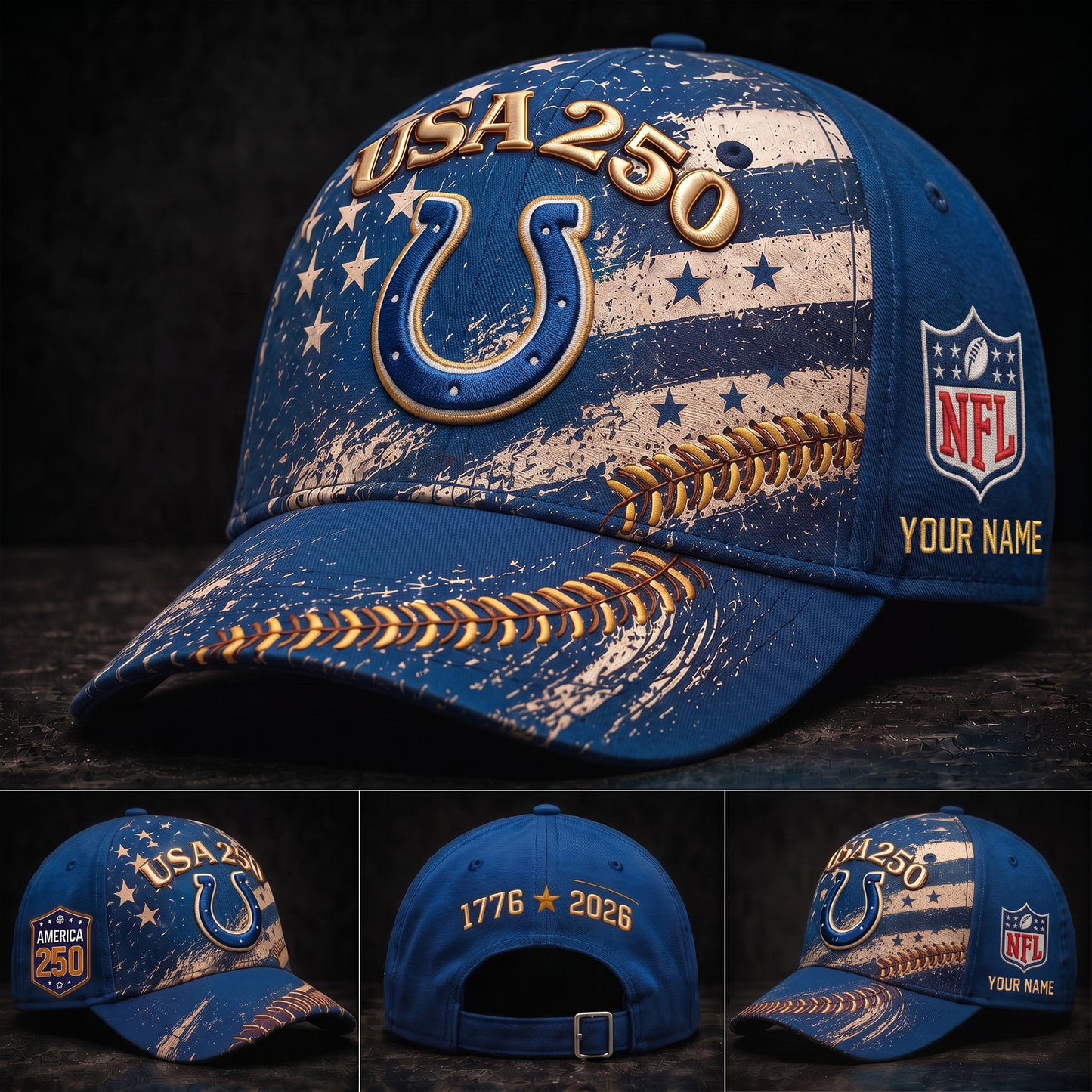 PREMIUM NFL X IND GAMEDAY EXCLUSIVE PERSONALIZED 250 YEAR ANNIVERSARY CAP 010726
