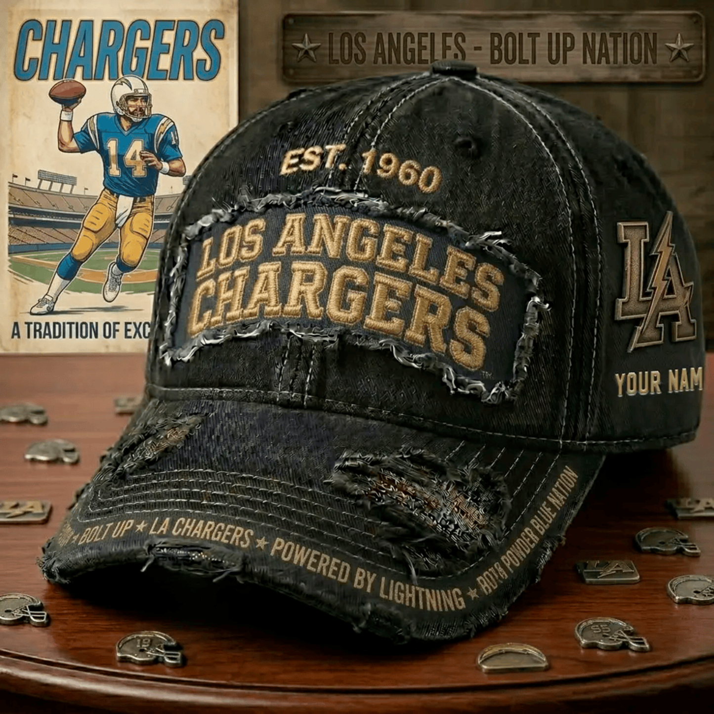 PREMIUM NFL X LAC Denim Washed Custom Name HAT NDT NHM 050526