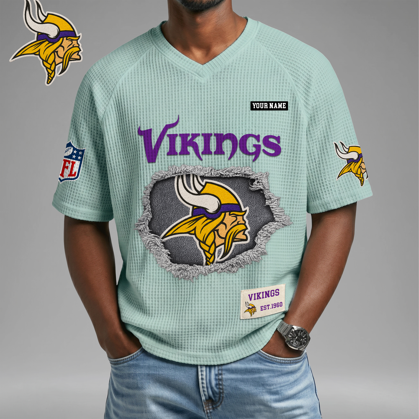PREMIUM NFL X MV Game Day Waffle V-neck T-shirt 110626