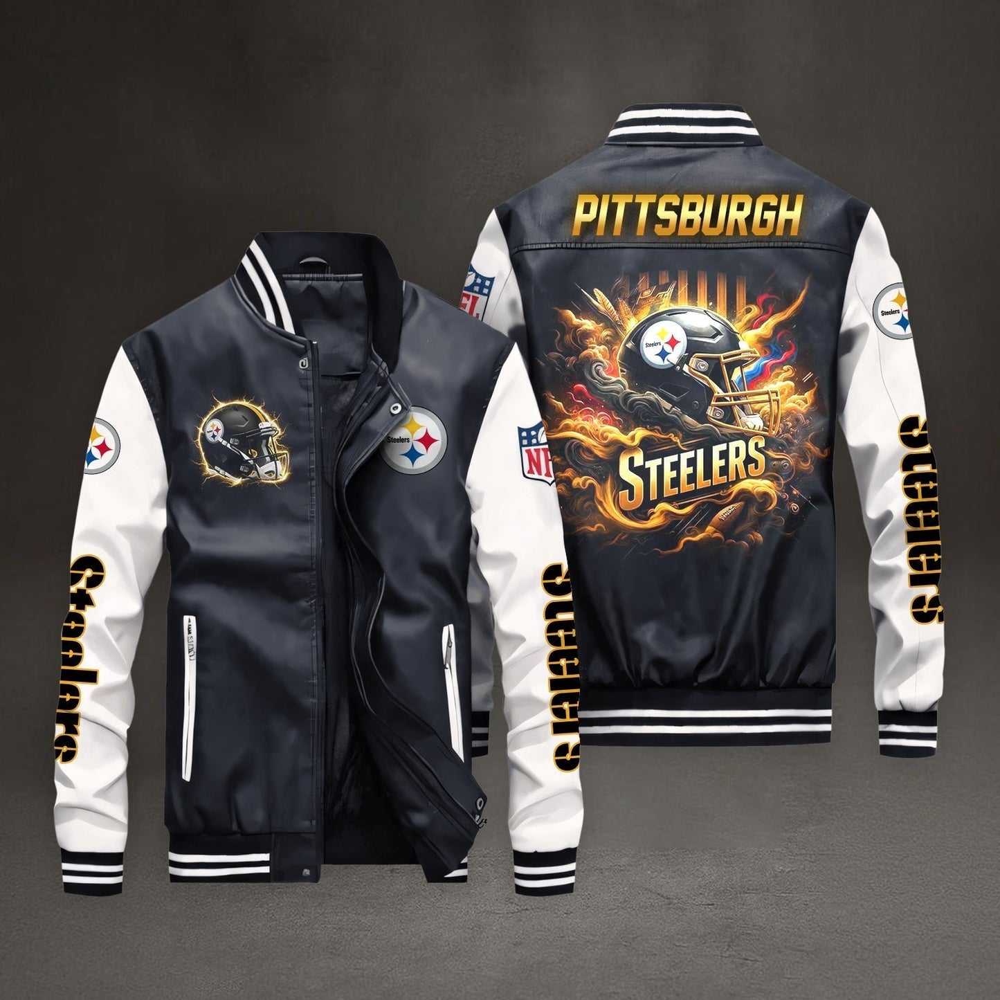 PREMIUM NFL X PIT LEATHER BOMBER JACKET NDT NHM
