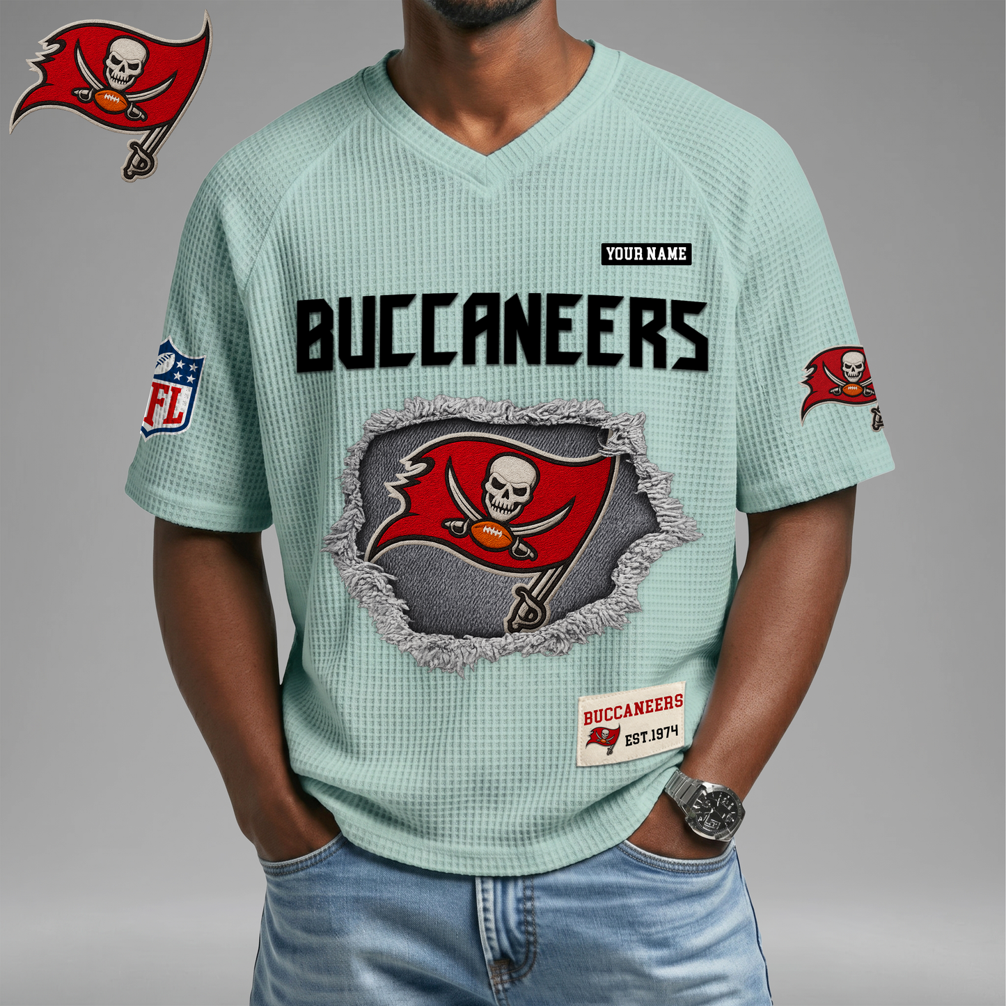 PREMIUM NFL X TBB Game Day Waffle V-neck T-shirt 110626