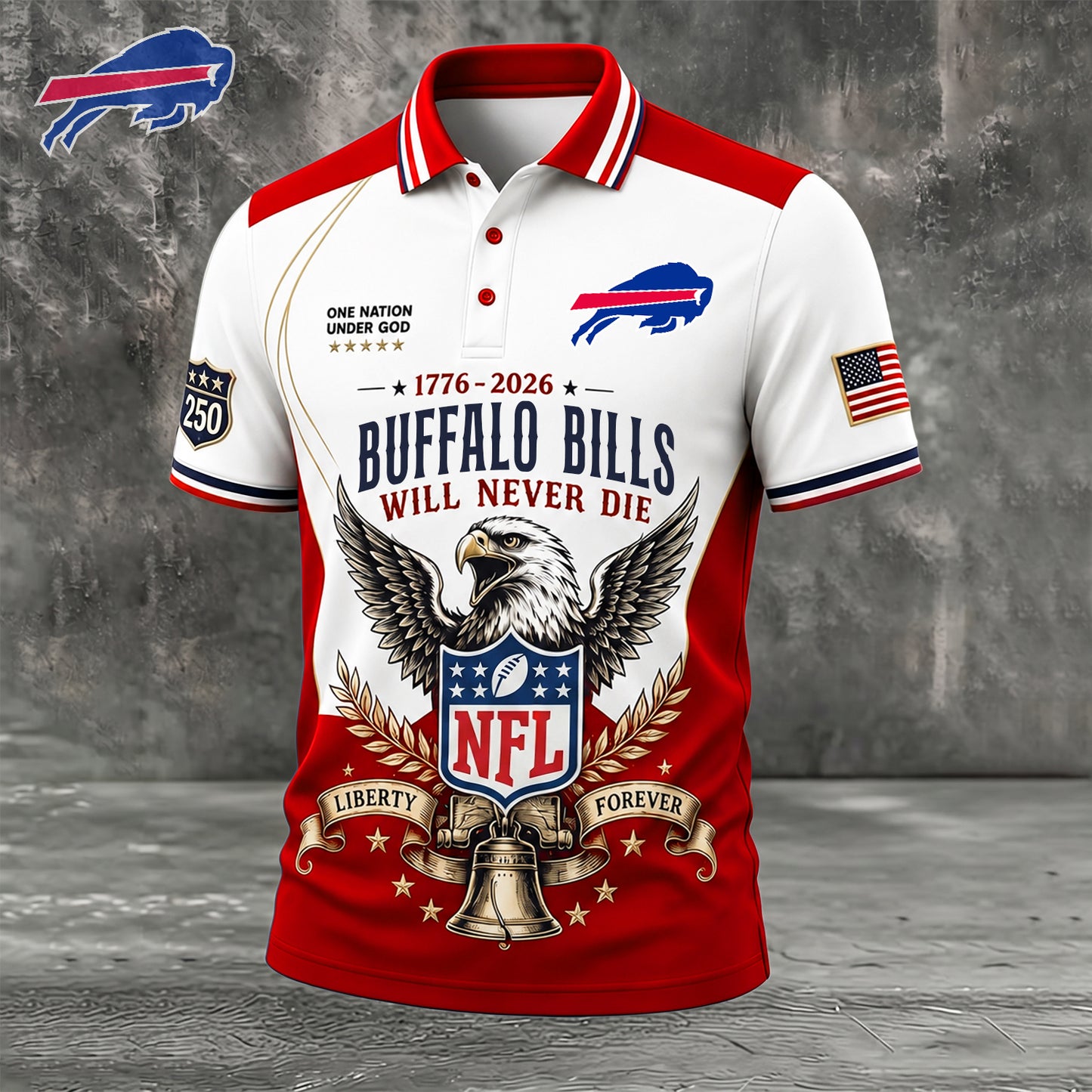 PREMIUM NFL x BUF EXCLUSIVE 250 Years Anniversary Of Freedom POLO SHIRT 290626