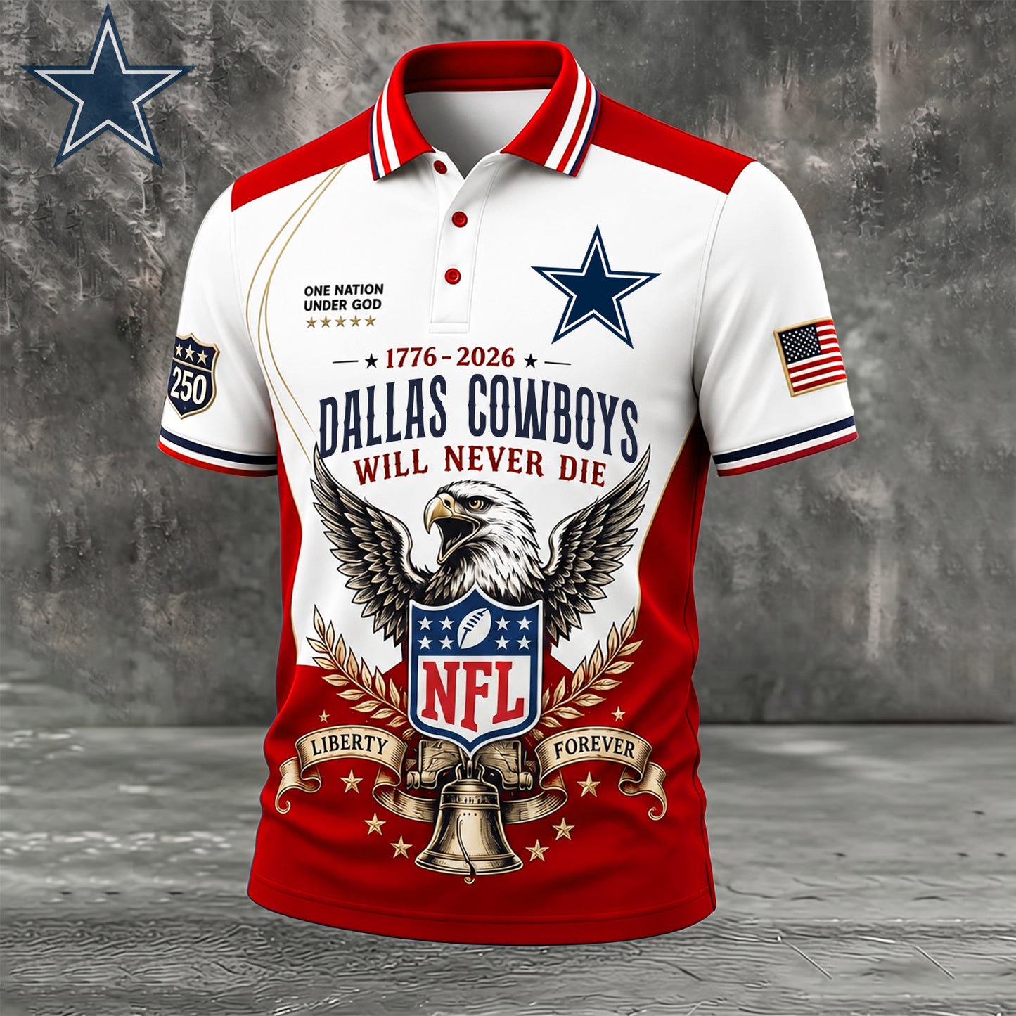 PREMIUM NFL x DAL EXCLUSIVE 250 Years Anniversary Of Freedom POLO SHIRT 290626