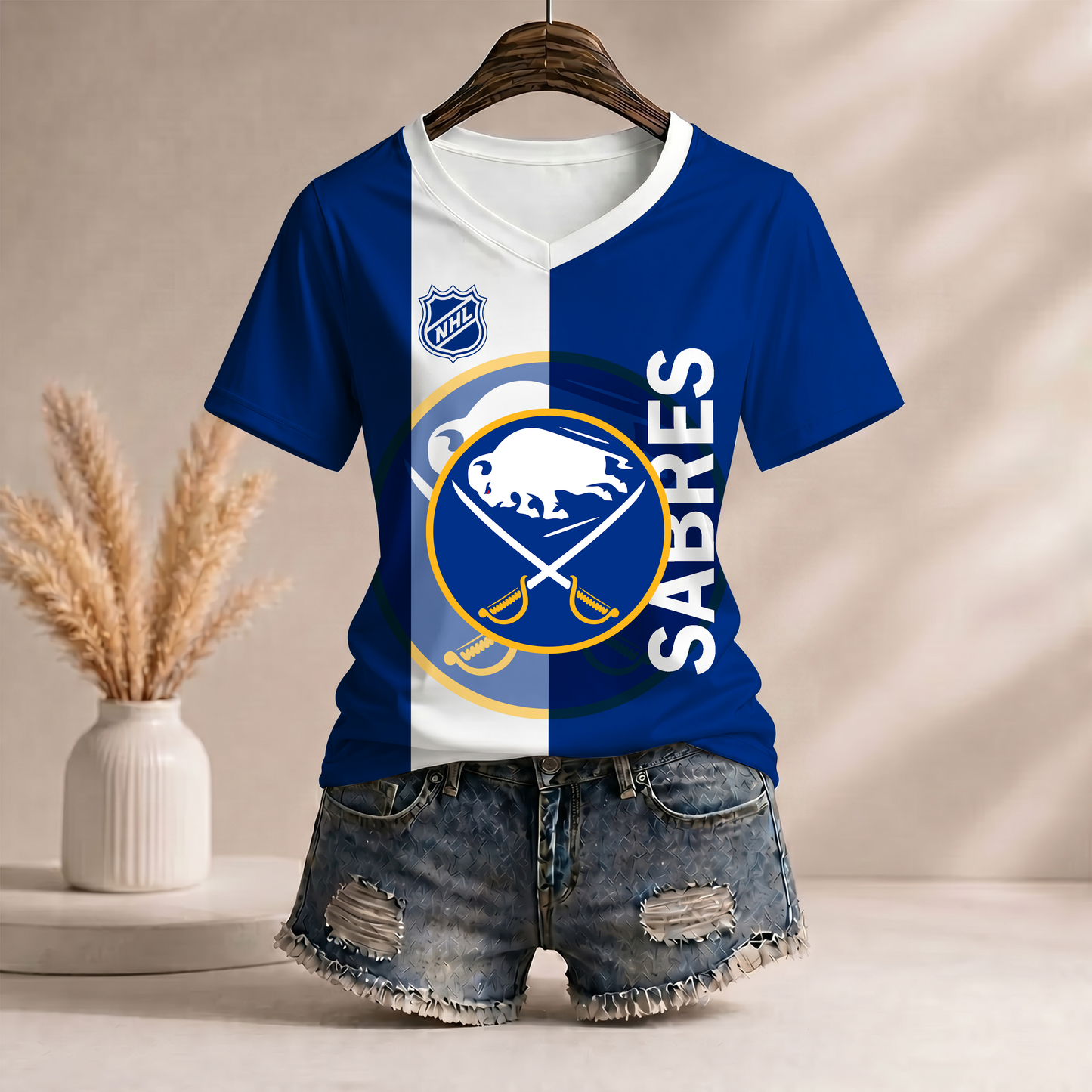 PREMIUM NHL X BS WomenŸ??s Casual Loose Stripe V-Neck T-Shirt NDT VHM 290526