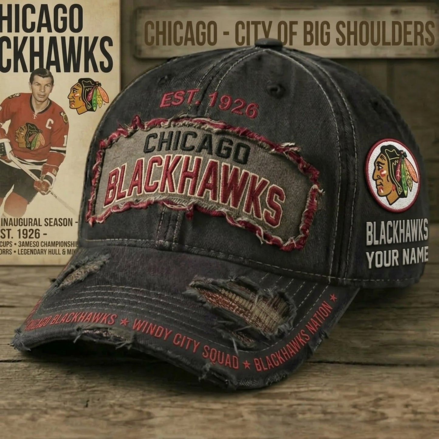 PREMIUM NHL X CB Denim Washed Custom Name HAT NDT NHM 050526