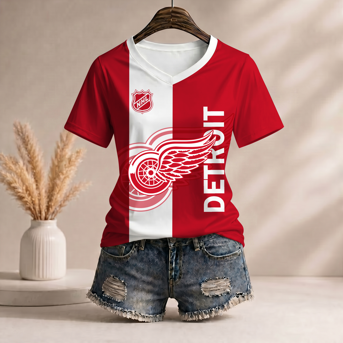 PREMIUM NHL X DRW WomenŸ??s Casual Loose Stripe V-Neck T-Shirt NDT VHM 290526