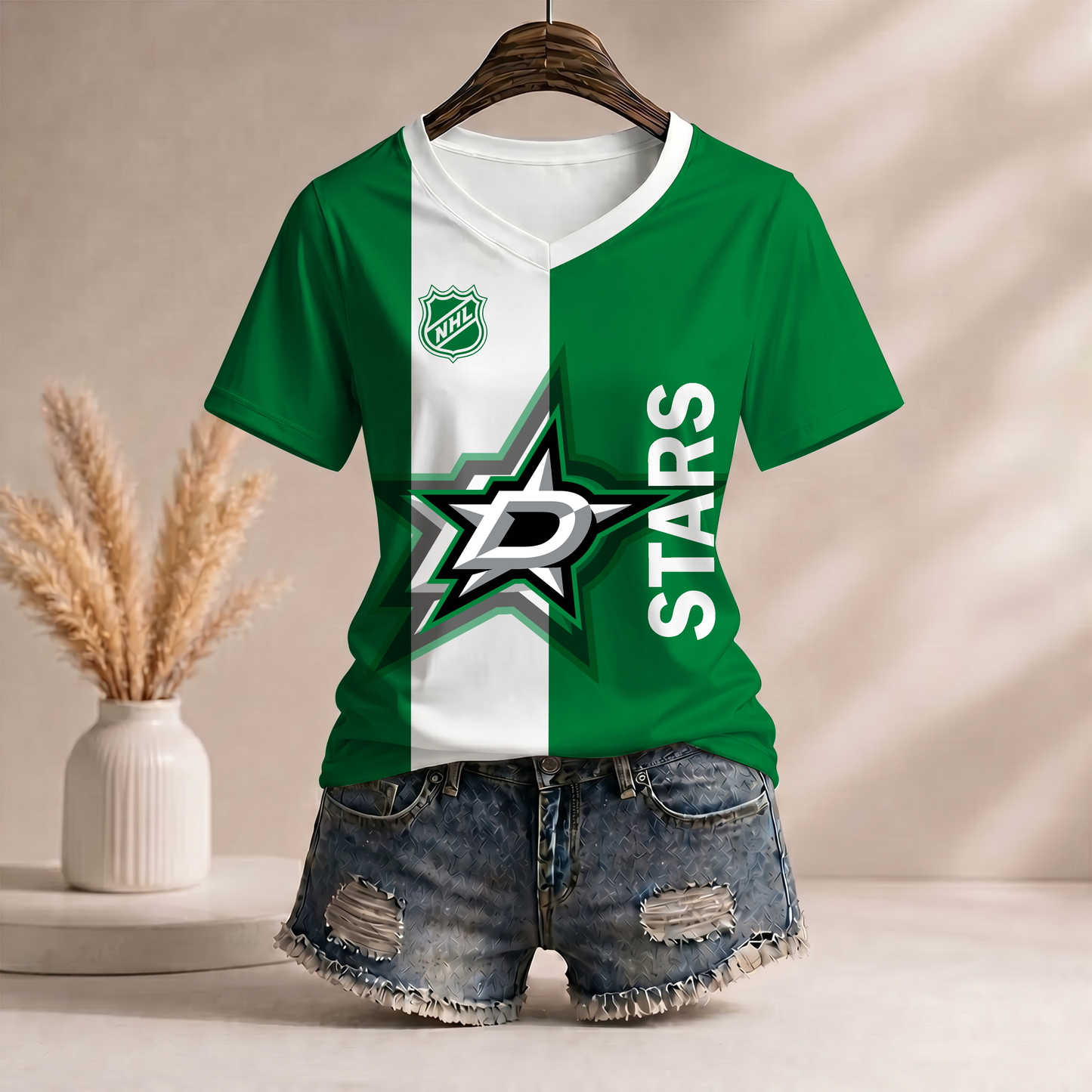 PREMIUM NHL X DS WomenŸ??s Casual Loose Stripe V-Neck T-Shirt NDT VHM 290526
