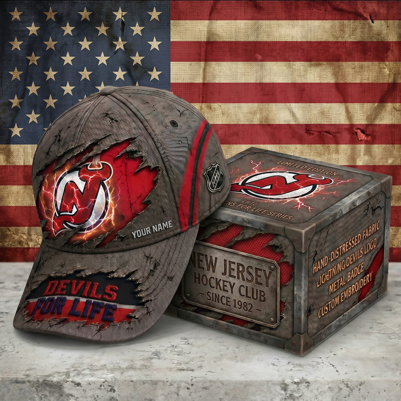 PREMIUM NHL X NJD RETRO VINTAGE CUSTOM NAME HAT LIMIED EDITIONS NDT NTN 190526