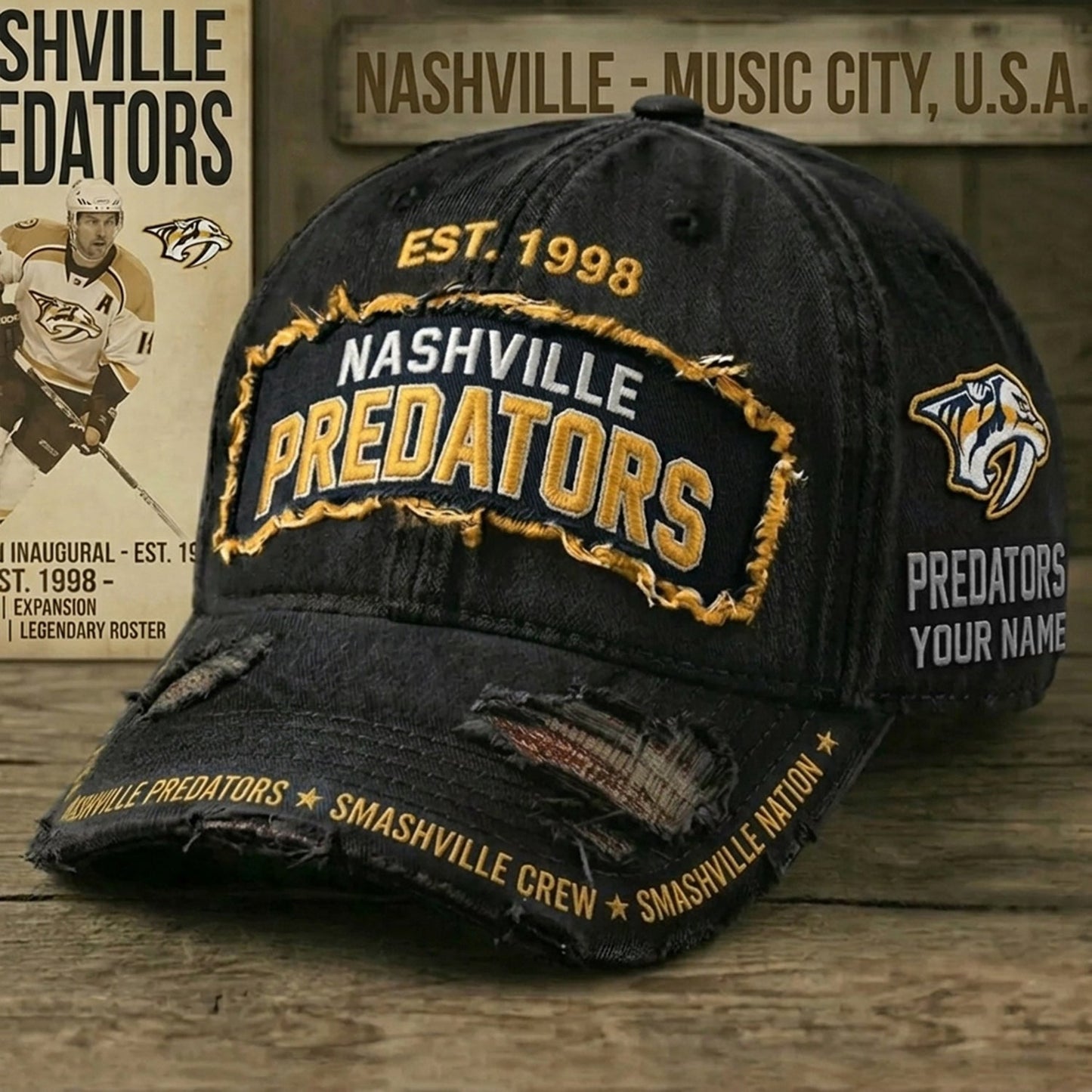 PREMIUM NHL X NP Denim Washed Custom Name HAT NDT NHM 050526