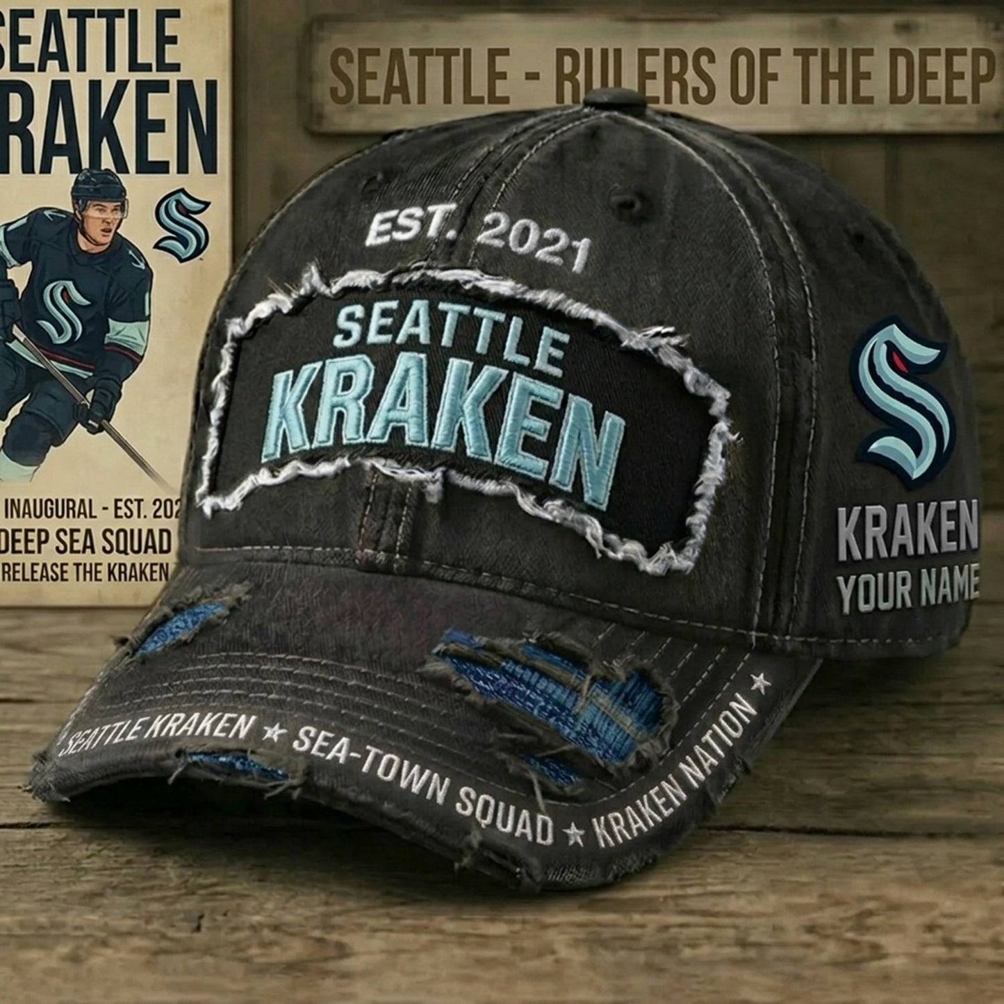 PREMIUM NHL X SK Denim Washed Custom Name HAT NDT NHM 050526