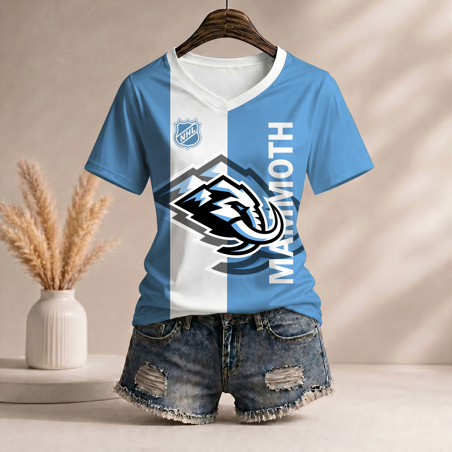 PREMIUM NHL X UM WomenŸ??s Casual Loose Stripe V-Neck T-Shirt NDT VHM 290526