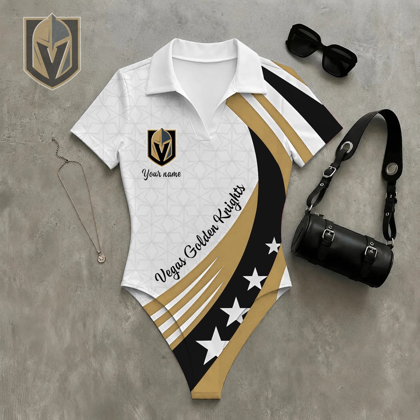 PREMIUM NHL X VGK WomenŸ??s Slim-Fit V-Neck Polo Bodysuit NDT NHM 270526