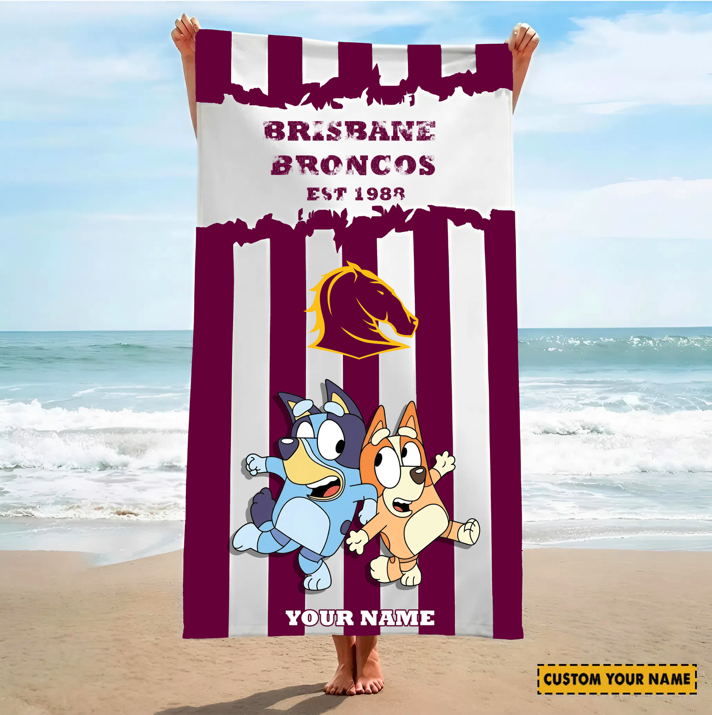 PREMIUM NRL X BB BLUEY&BINGO Beach Towel Personalized NDT VHM 280326