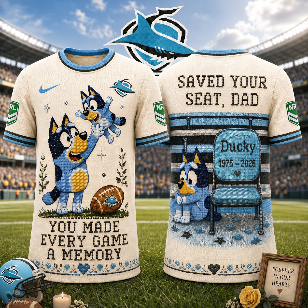 PREMIUM NRL X CSS Custom 3D BLUEY Faux-Stitch Dad Memorial Shirt NDT NTN 220526
