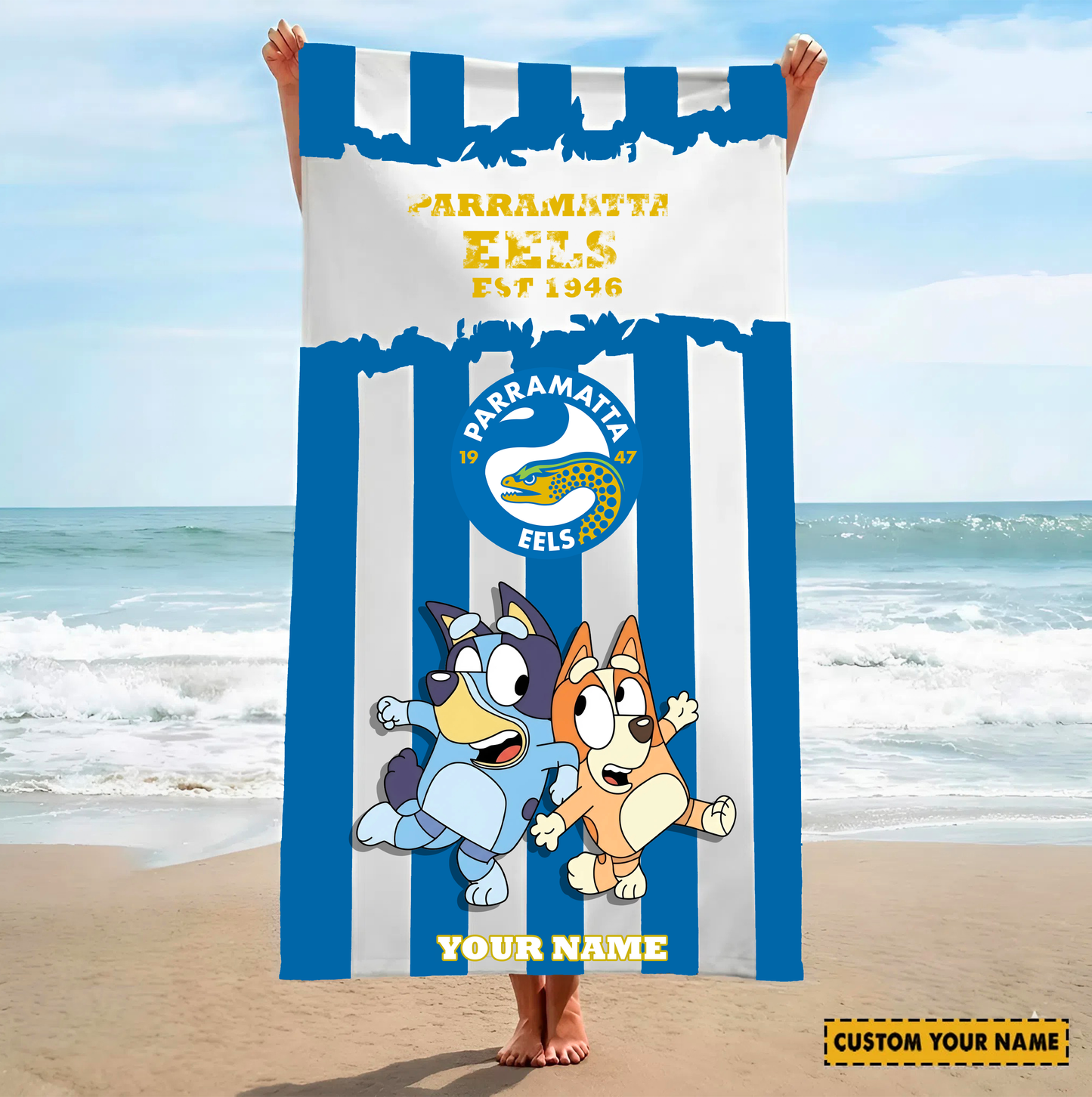PREMIUM NRL X PE BLUEY&BINGO Beach Towel Personalized NDT VHM 280326