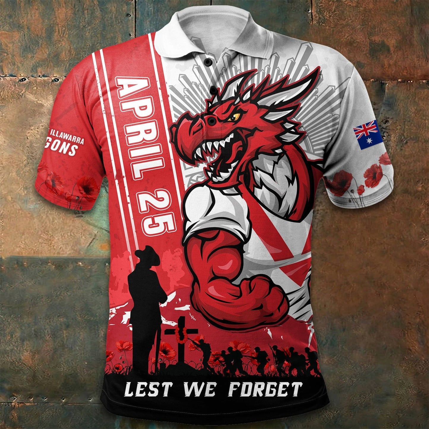 PREMIUM NRL X SID Polo Shirt Anzac Day Lest We Forget Strong Fighting NDT LVH
