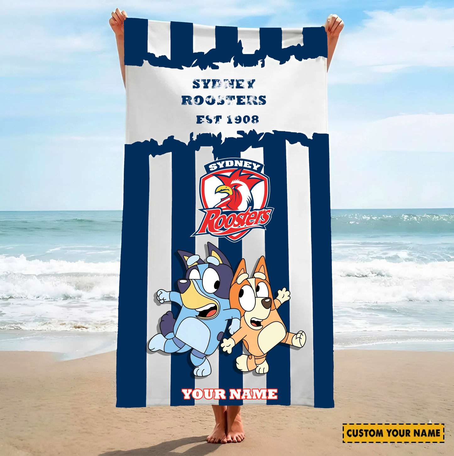 PREMIUM NRL X SR BLUEY&BINGO Beach Towel Personalized NDT VHM 280326