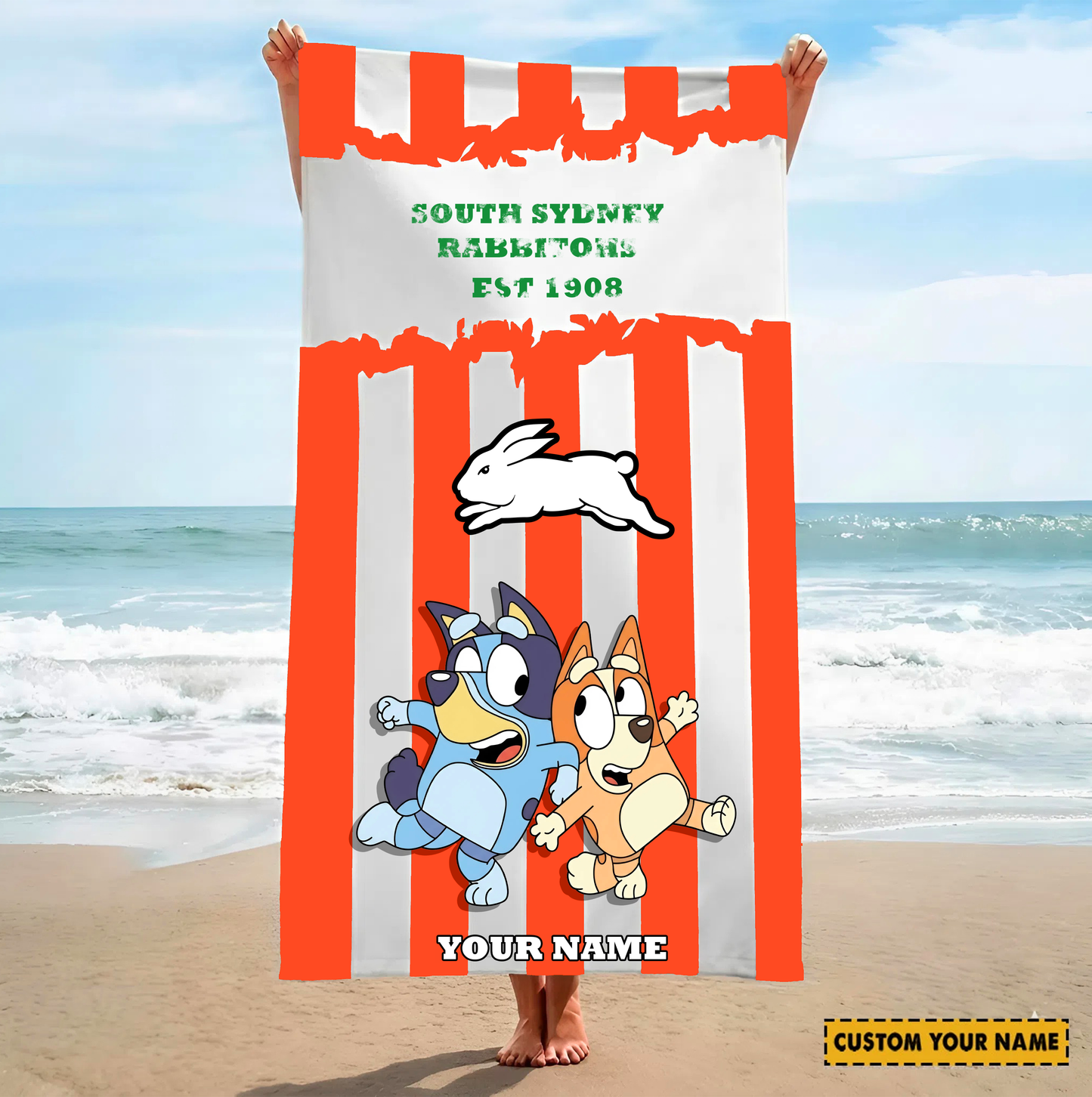 PREMIUM NRL X SSR BLUEY&BINGO Beach Towel Personalized NDT VHM 280326