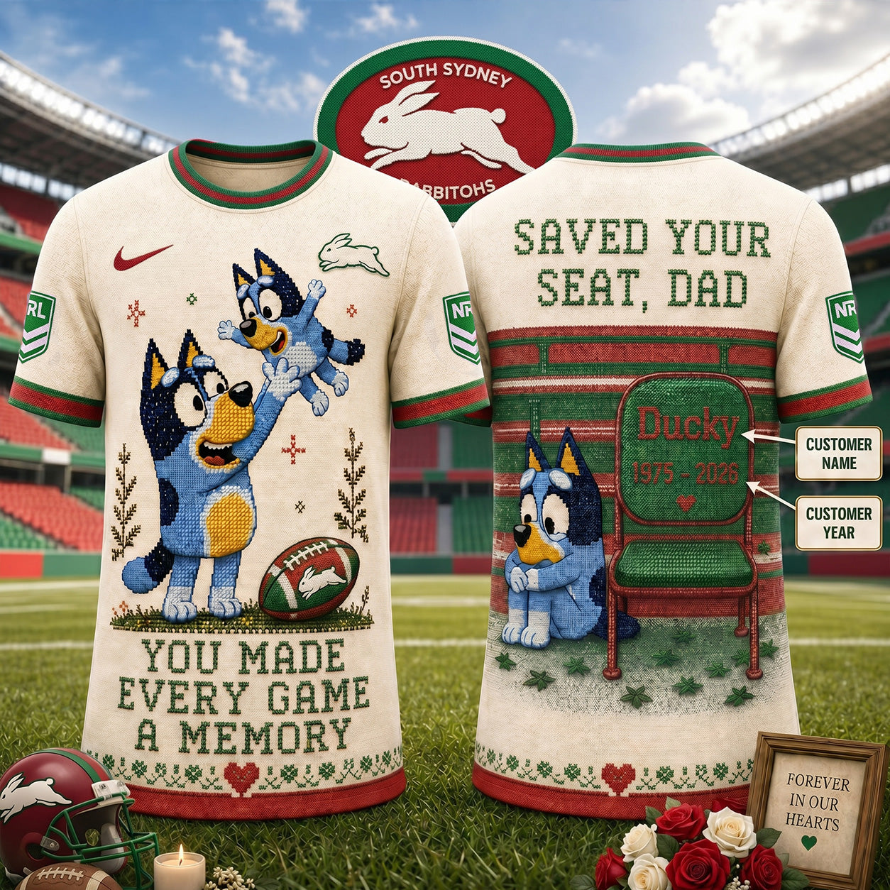 PREMIUM NRL X SSR Custom 3D BLUEY Faux-Stitch Dad Memorial Shirt NDT NTN 220526