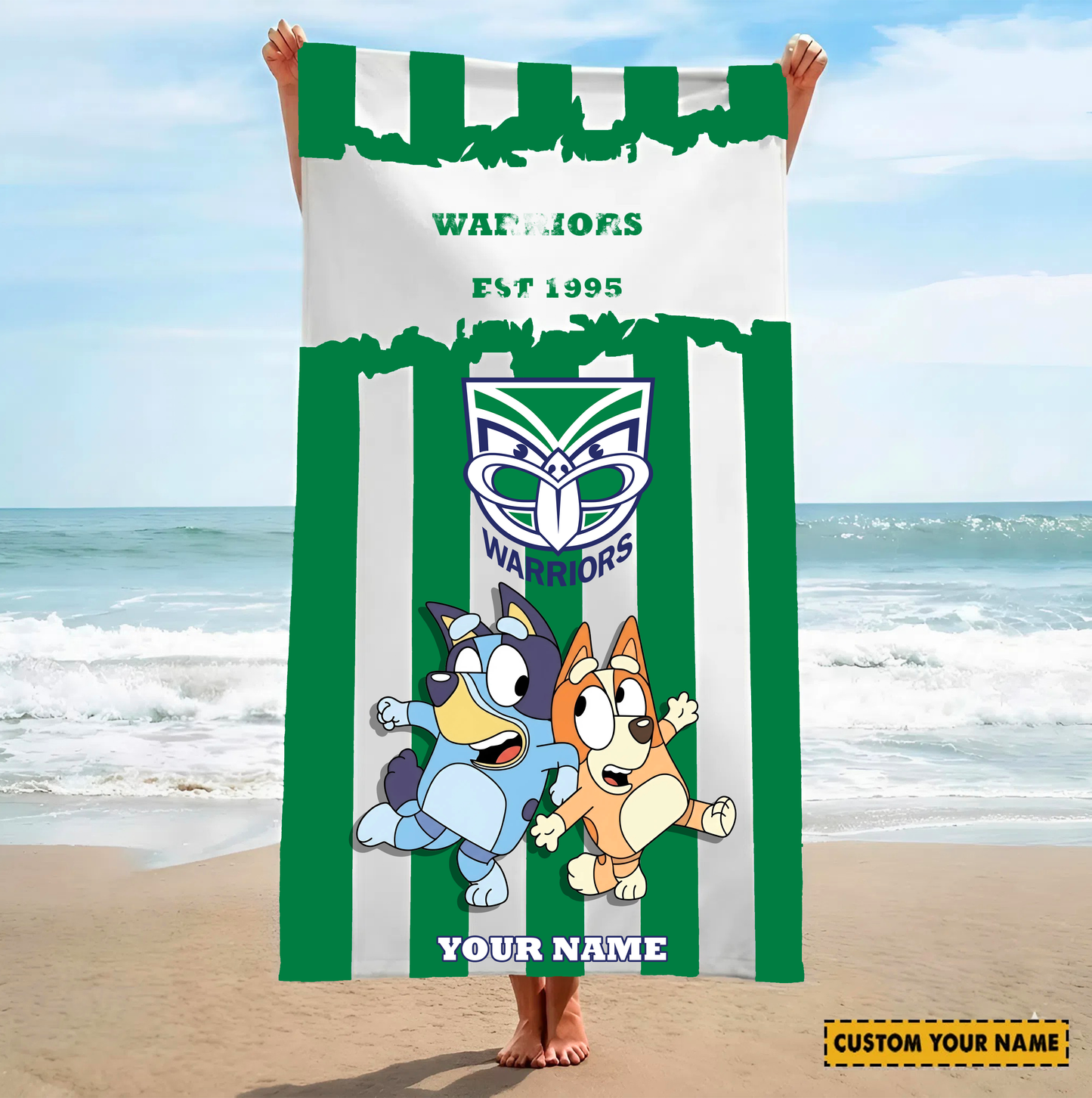 PREMIUM NRL X WAR BLUEY&BINGO Beach Towel Personalized NDT VHM 280326