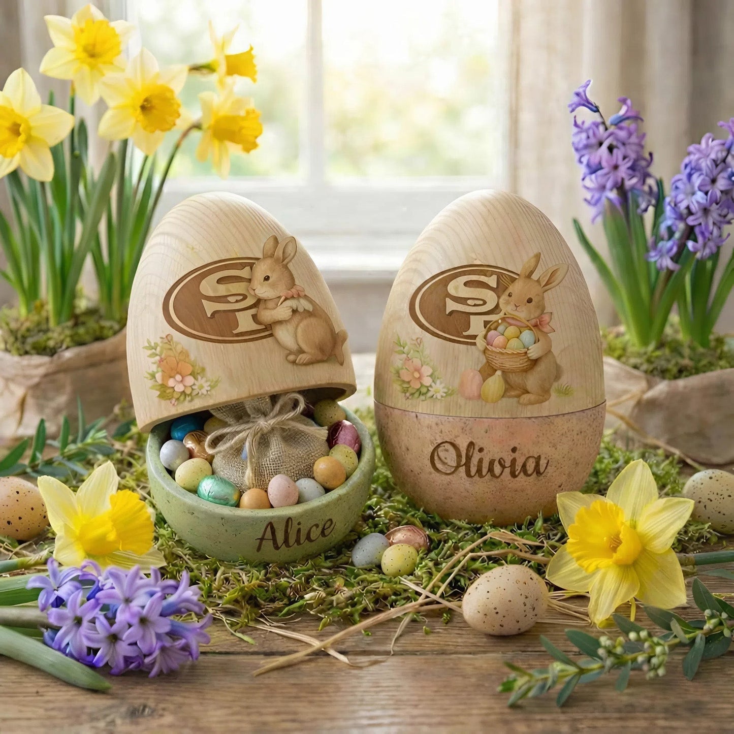 PREMIUM ?�??�???�?? X SF49 Personalized Hollow Wooden Easter Egg NDT NHM 270226