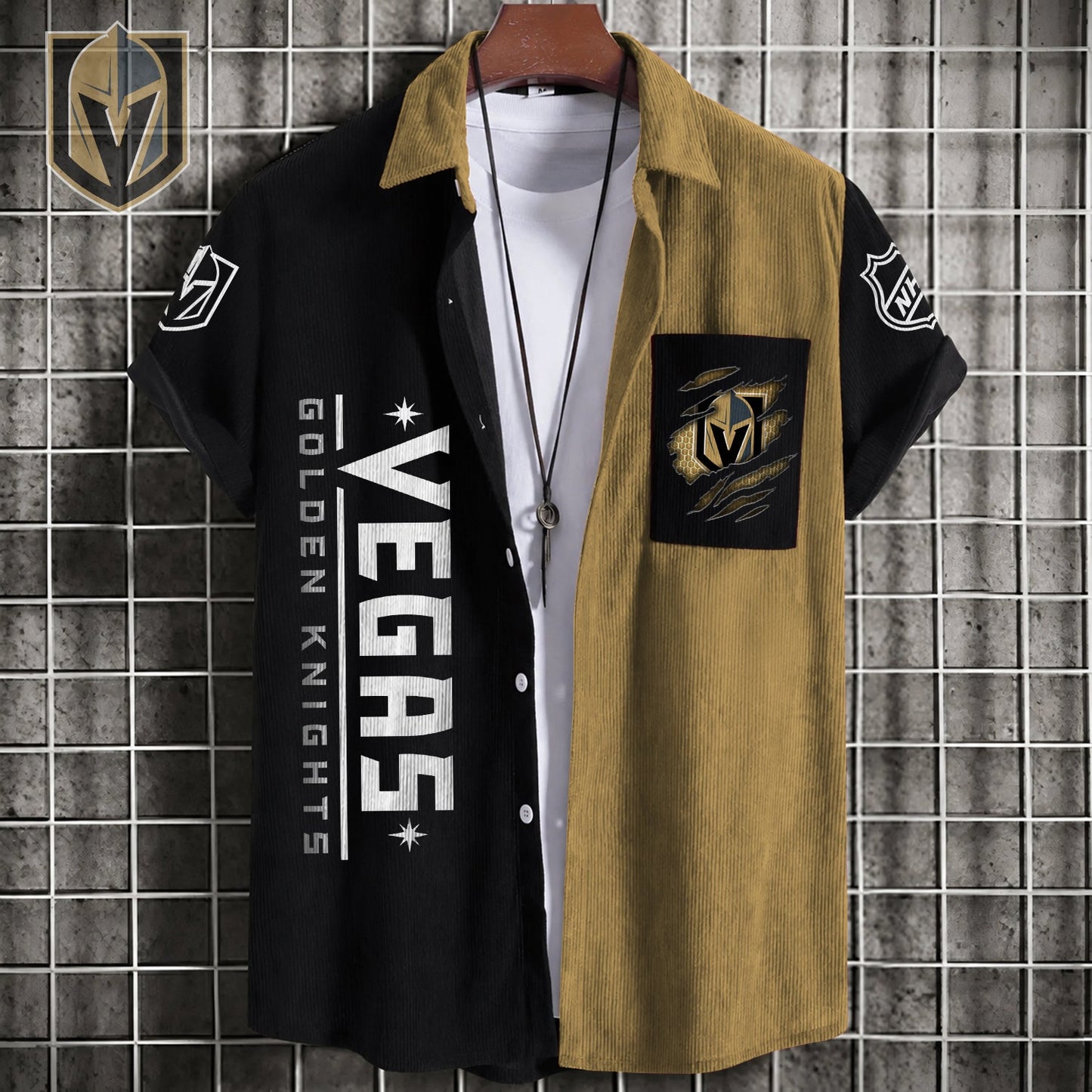 PREMIUM NHL X VGK Patchwork Lapel Striped Shirts Limited Editions NDT NHM 240526