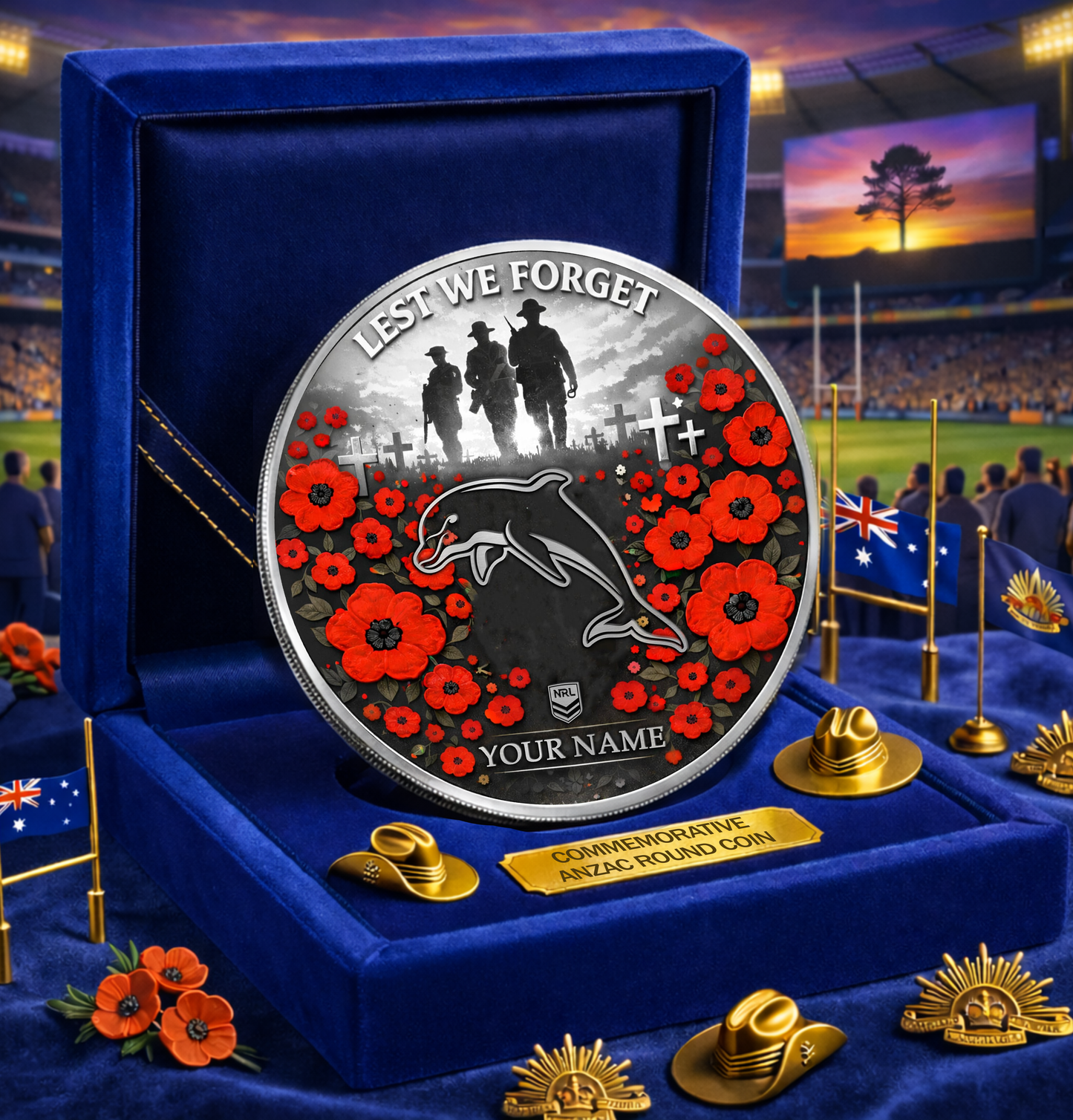 PREMIUM NRL X DOL Anzac Day 2026 Commemorative Coin Custom Name Limited Edition NDT VHM 160326