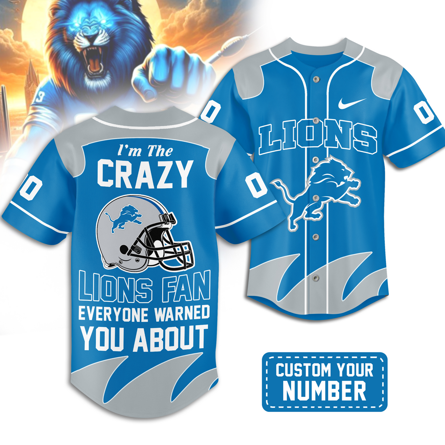 Premium DET x NFL Crazy Football Fan Personalized Jersey DATND TANTD